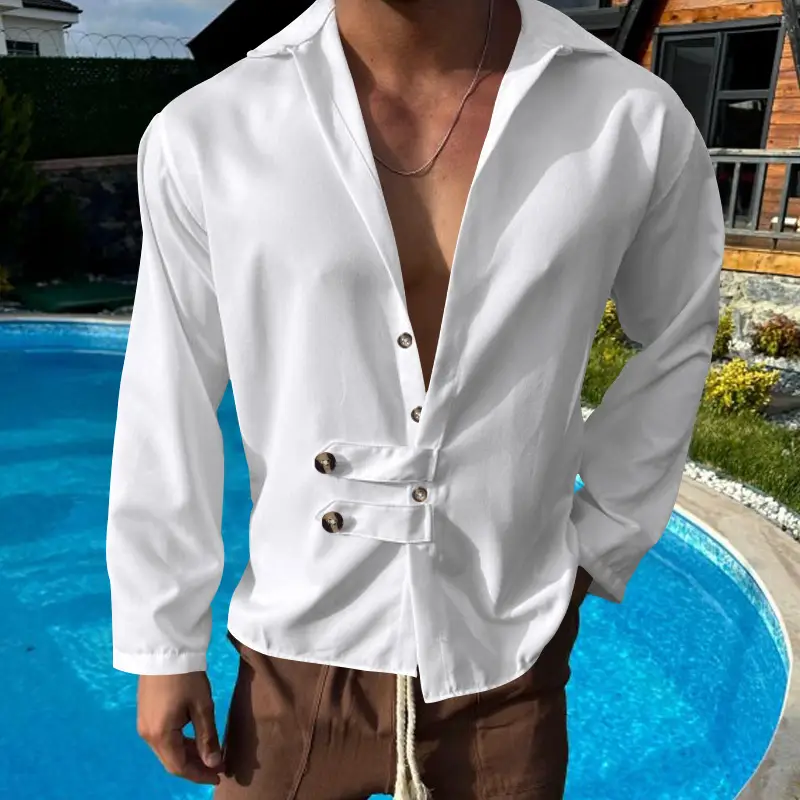 Men's Olive Green Long Sleeve Button Shirt — feature 5