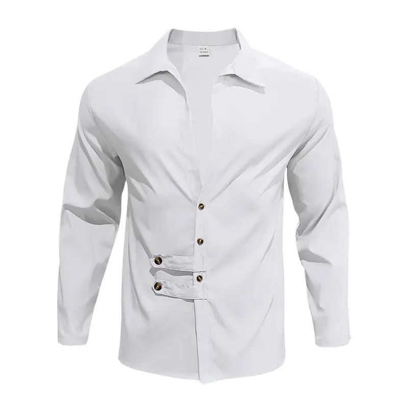 Men's Olive Green Long Sleeve Button Shirt — feature 6