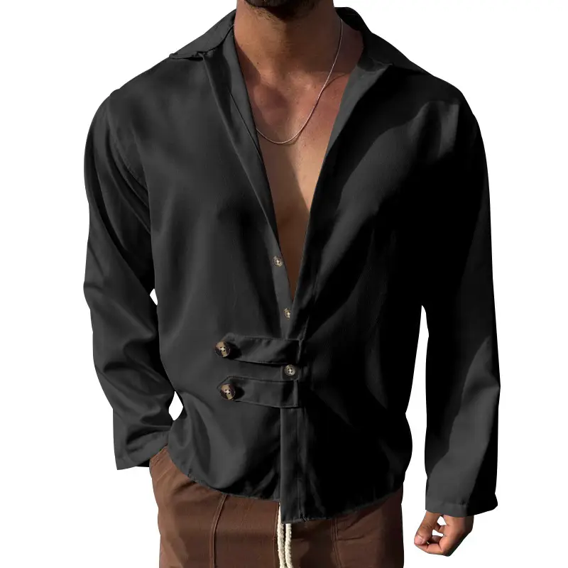 Men's Olive Green Long Sleeve Button Shirt - Image 2