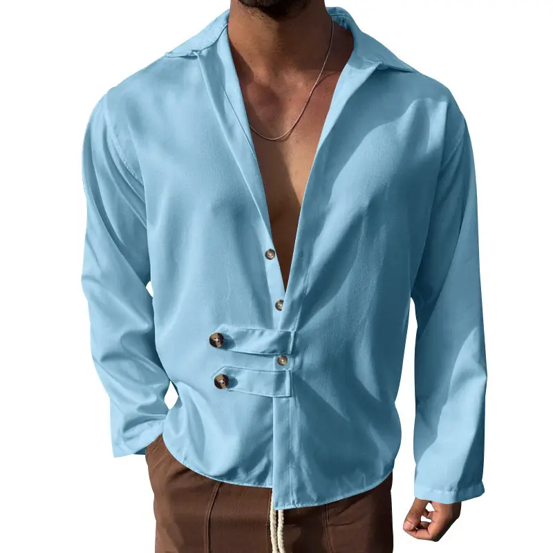 Men's Olive Green Long Sleeve Button Shirt - Image 4