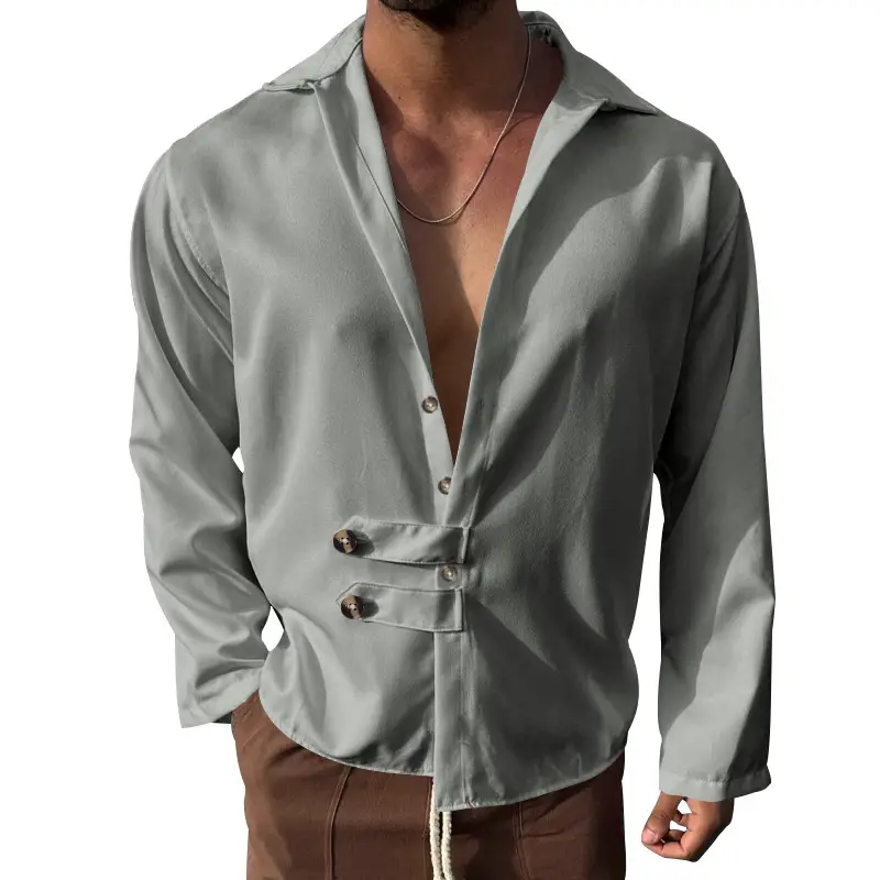 Men's Olive Green Long Sleeve Button Shirt - Image 5