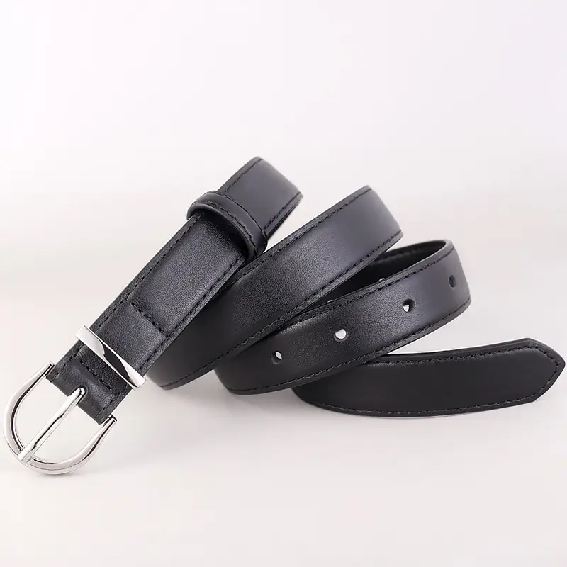 Women's Brown Leather Belt with Silver Buckle - Image 5