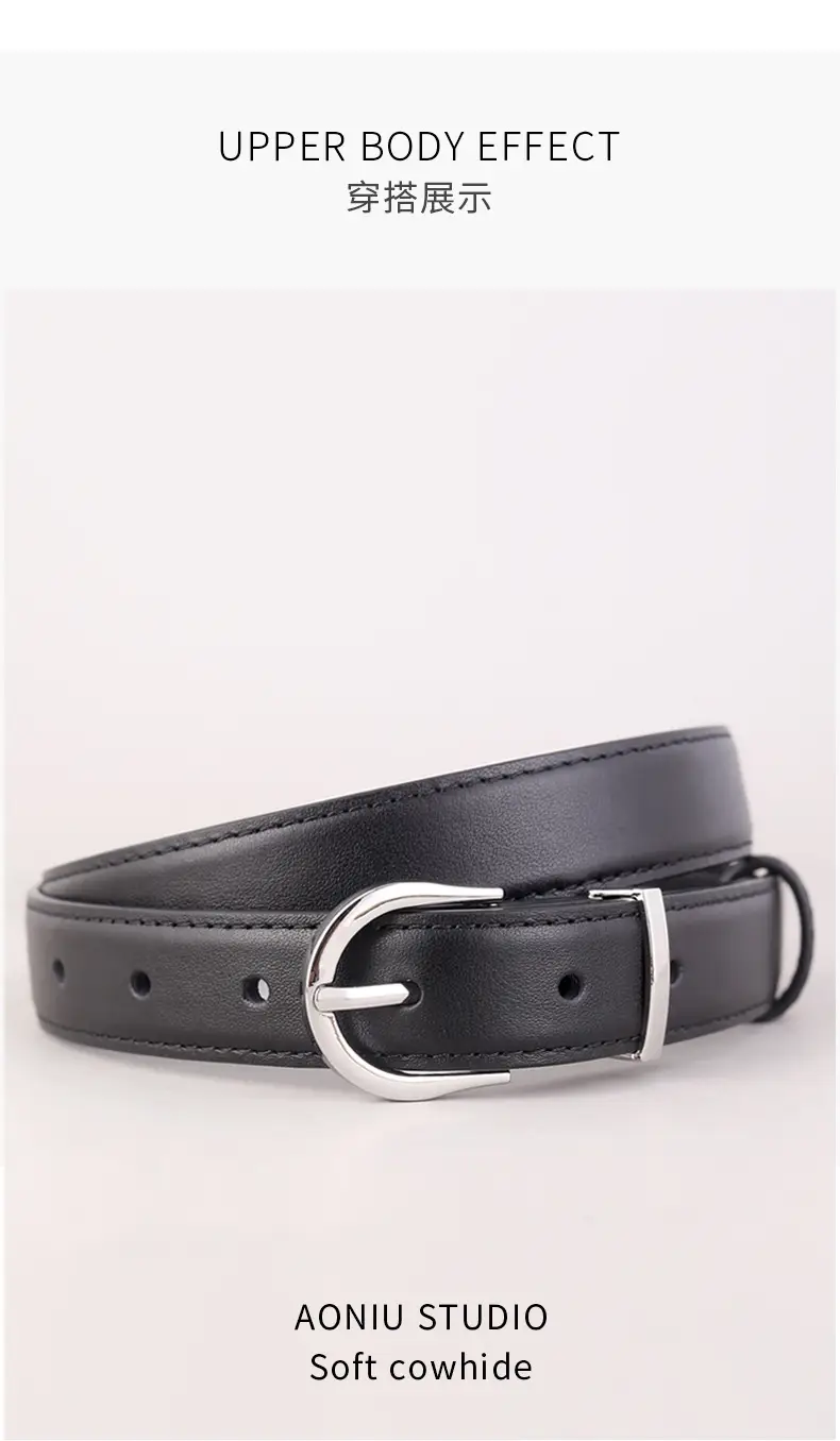 Women's Brown Leather Belt with Silver Buckle — feature 11