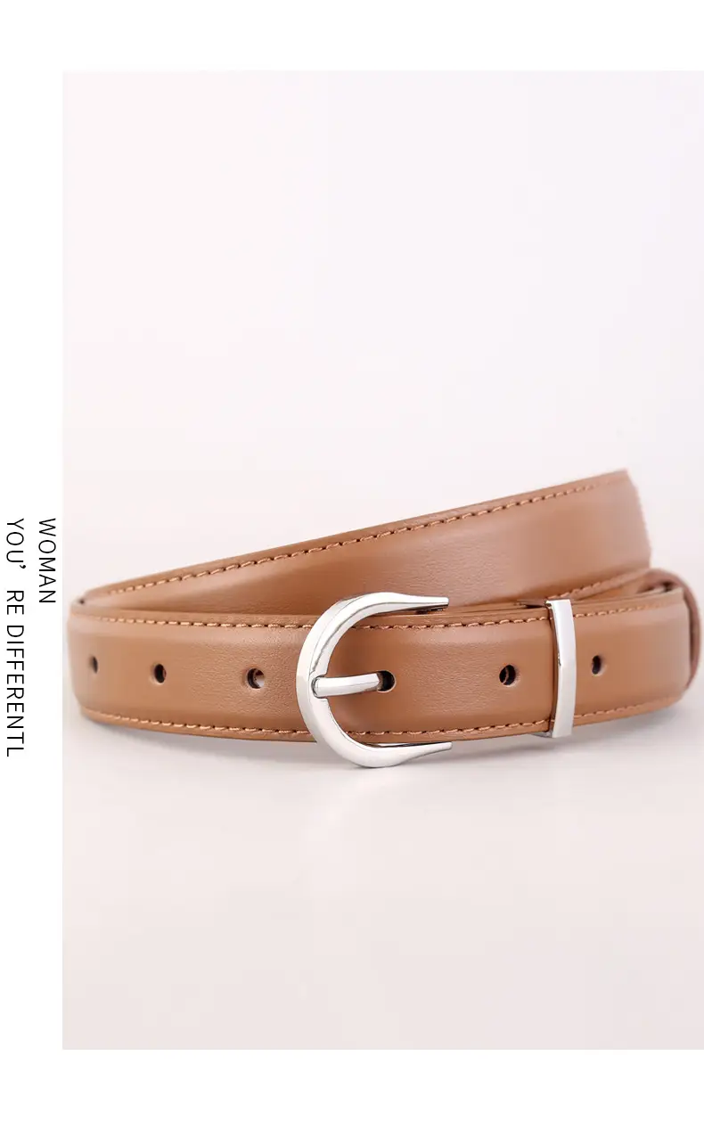 Women's Brown Leather Belt with Silver Buckle — feature 12