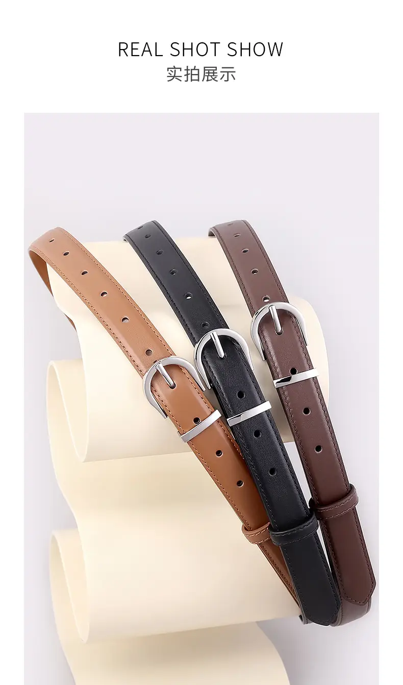 Women's Brown Leather Belt with Silver Buckle — feature 14