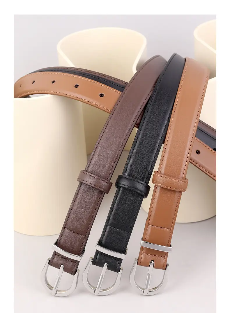 Women's Brown Leather Belt with Silver Buckle — feature 15