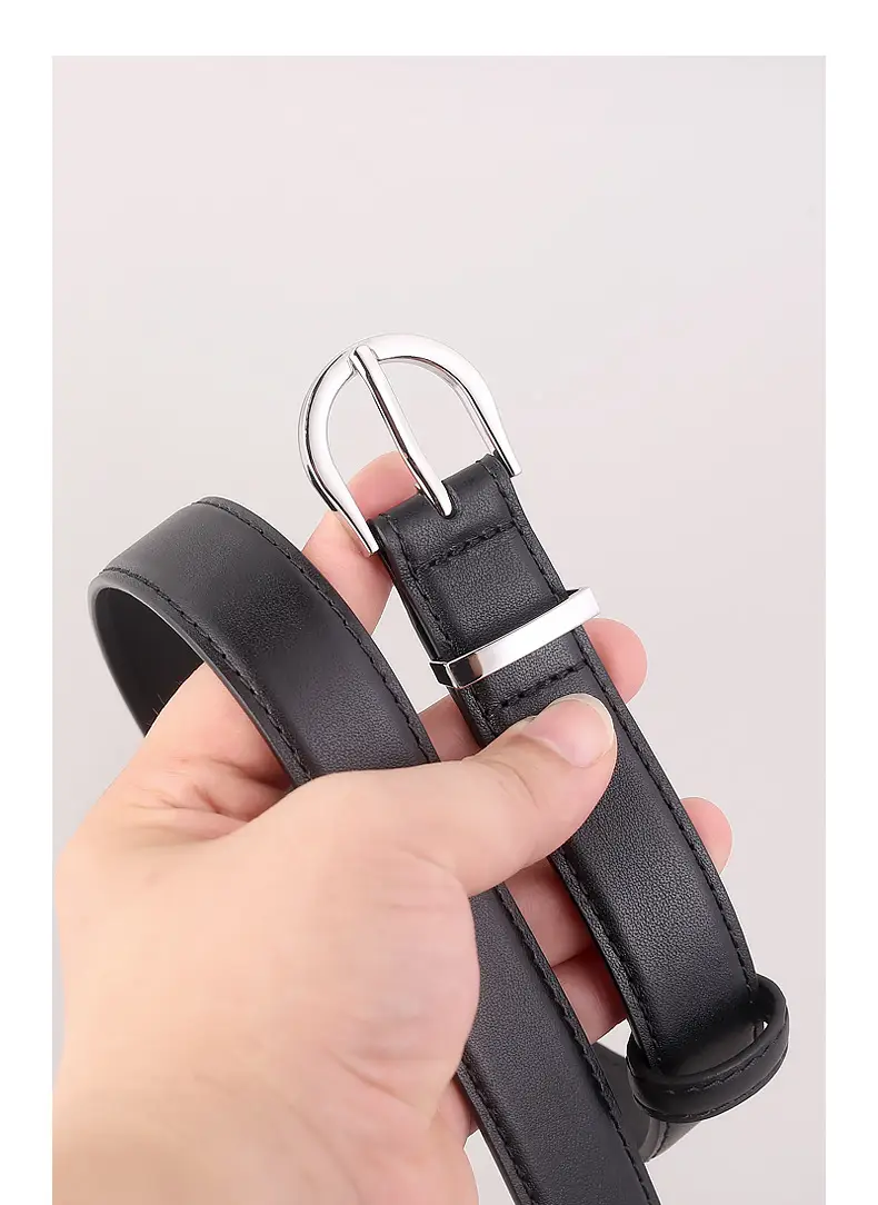 Women's Brown Leather Belt with Silver Buckle — feature 16