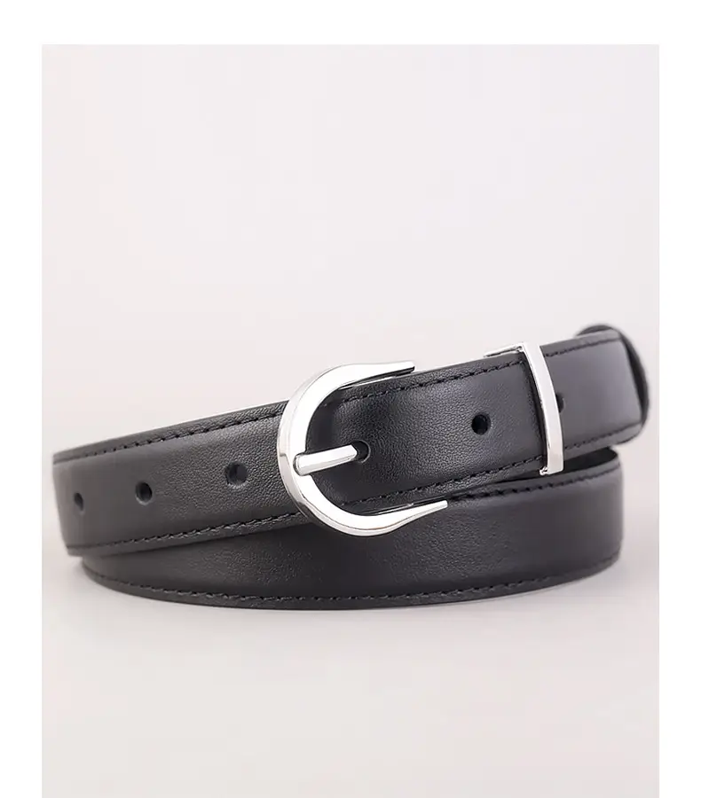 Women's Brown Leather Belt with Silver Buckle — feature 17