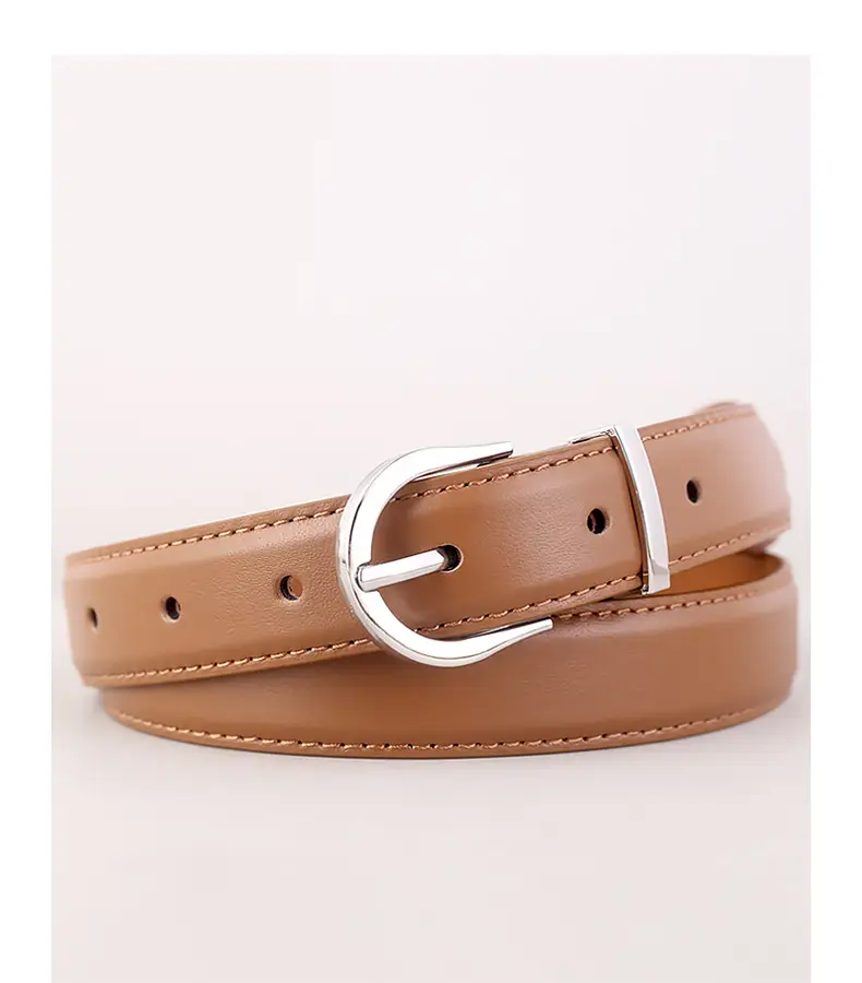 Women's Brown Leather Belt with Silver Buckle — feature 18
