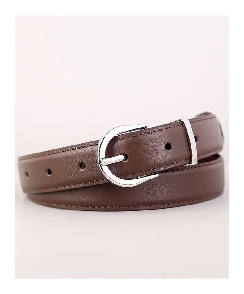 Women's Brown Leather Belt with Silver Buckle — feature 19