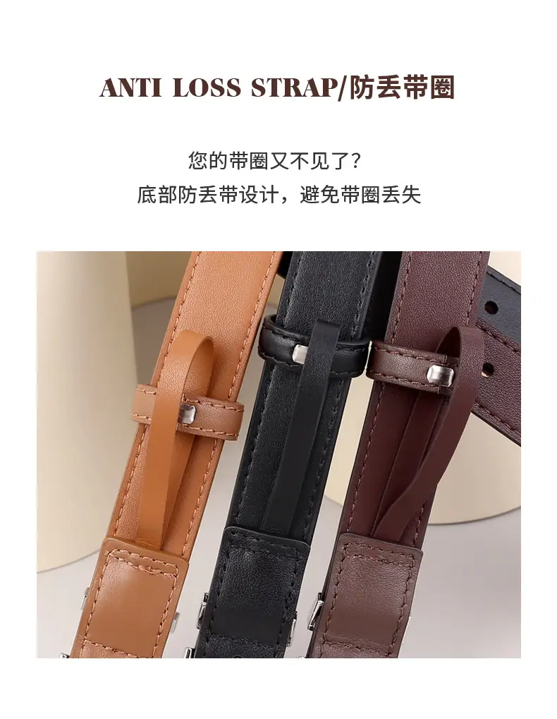 Women's Brown Leather Belt with Silver Buckle — feature 7