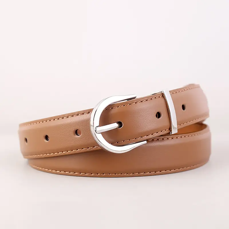 Women's Brown Leather Belt with Silver Buckle - Image 2