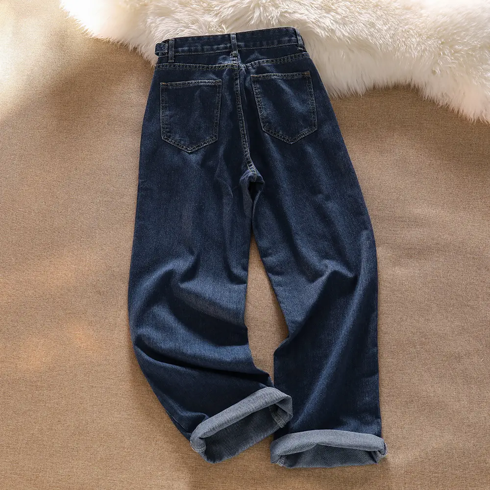 Dark Blue Wide Leg Pants Women's Loose Straight Denim — feature 5