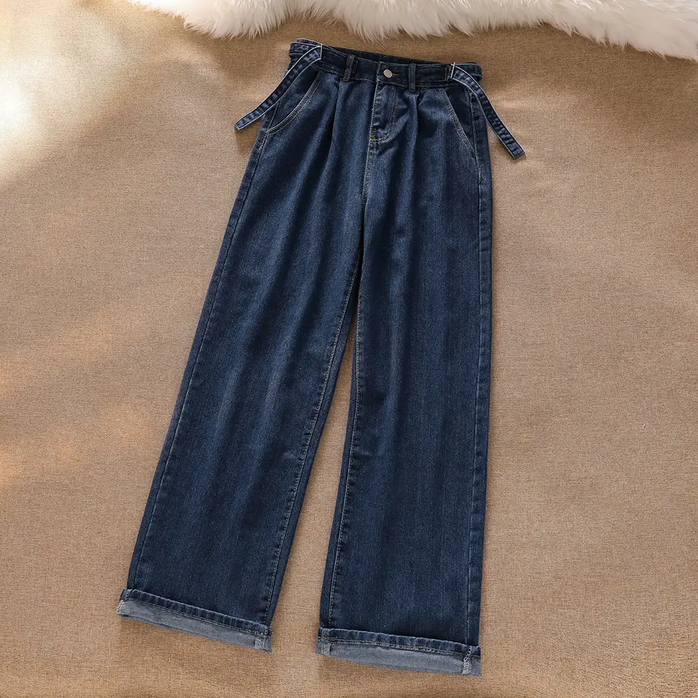 Dark Blue Wide Leg Pants Women's Loose Straight Denim — feature 6