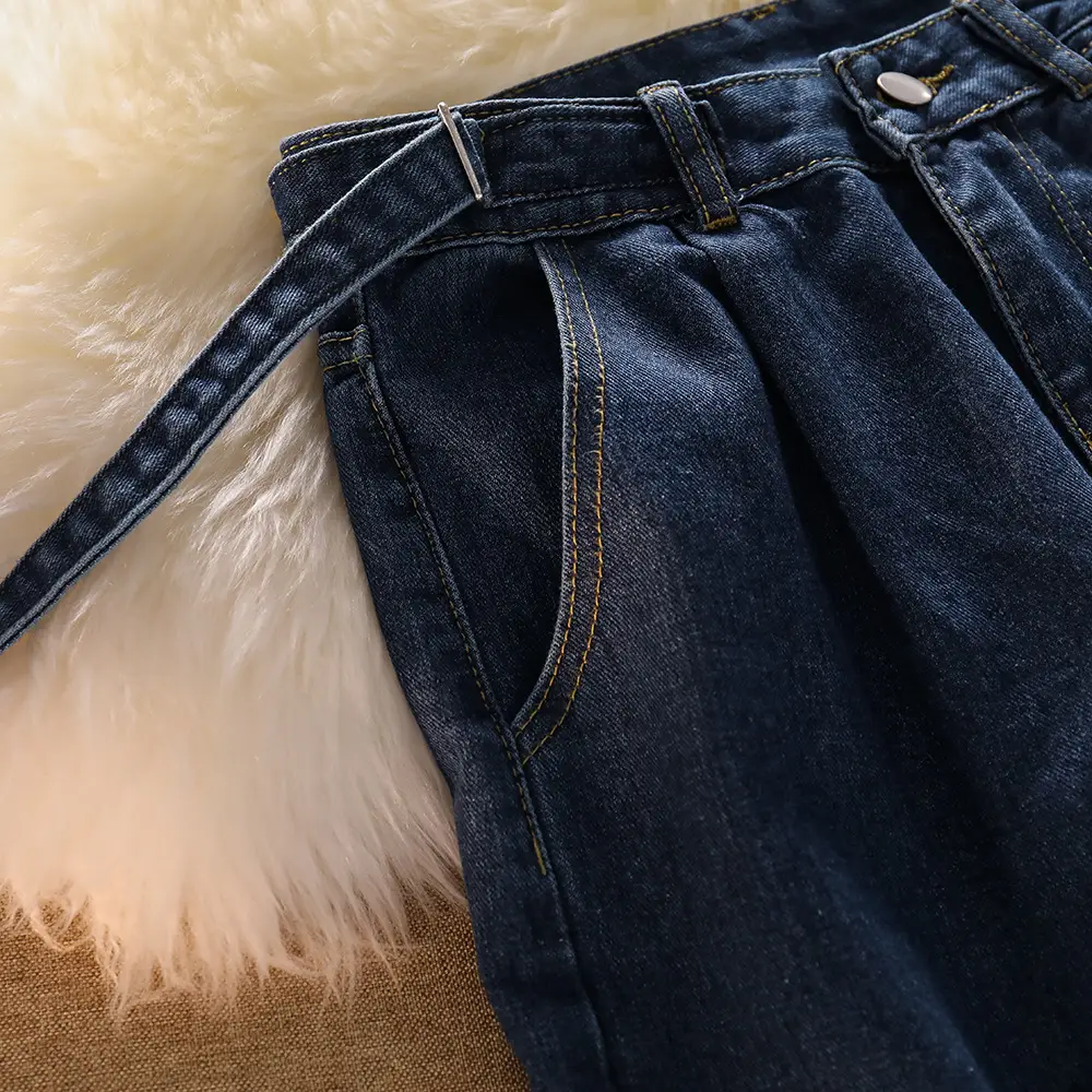 Dark Blue Wide Leg Pants Women's Loose Straight Denim — feature 9