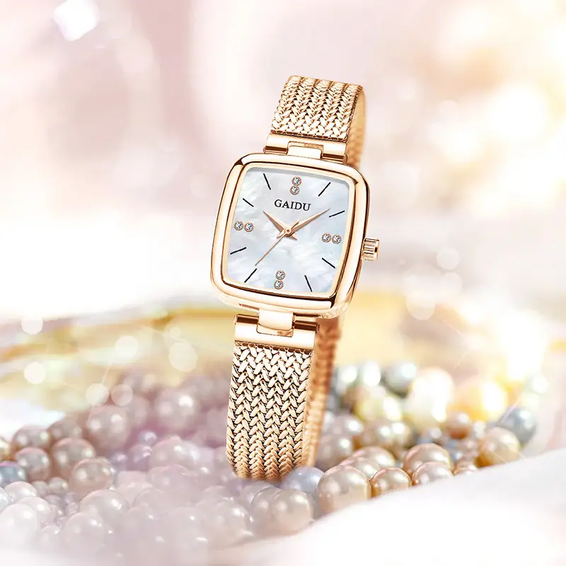 Women Square Dial Quartz Watch with Mesh Band - Image 2