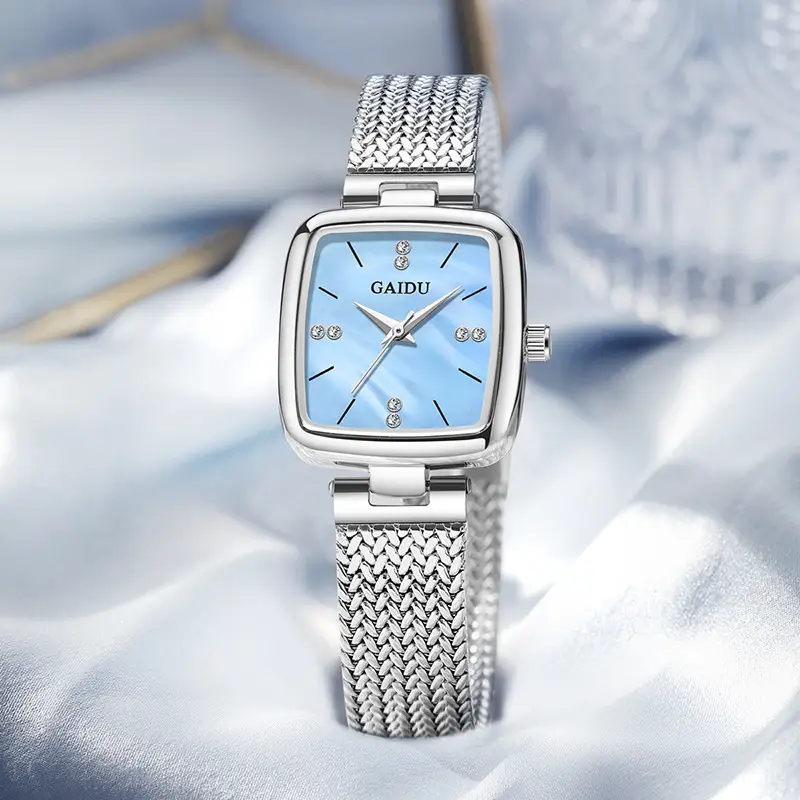 Women Square Dial Quartz Watch with Mesh Band - Image 3