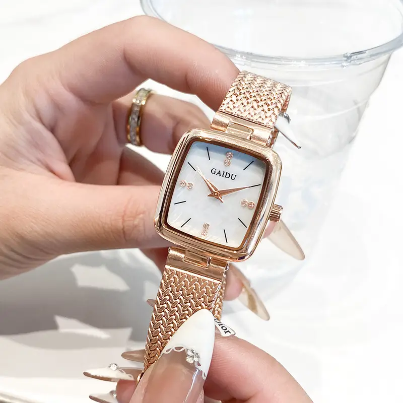 Women Square Dial Quartz Watch with Mesh Band - Image 4
