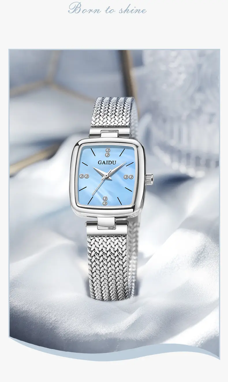 Women Square Dial Quartz Watch with Mesh Band — feature 11