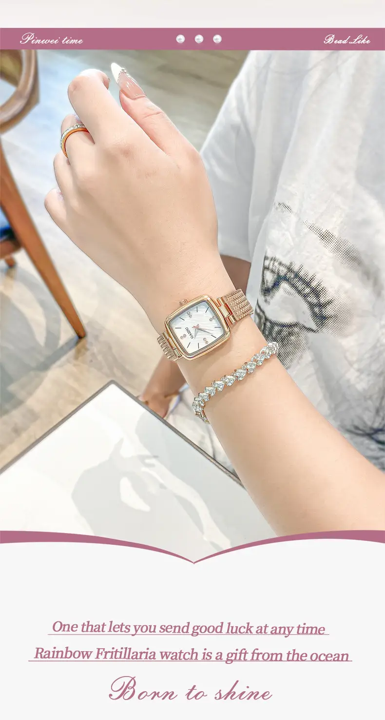 Women Square Dial Quartz Watch with Mesh Band — feature 17