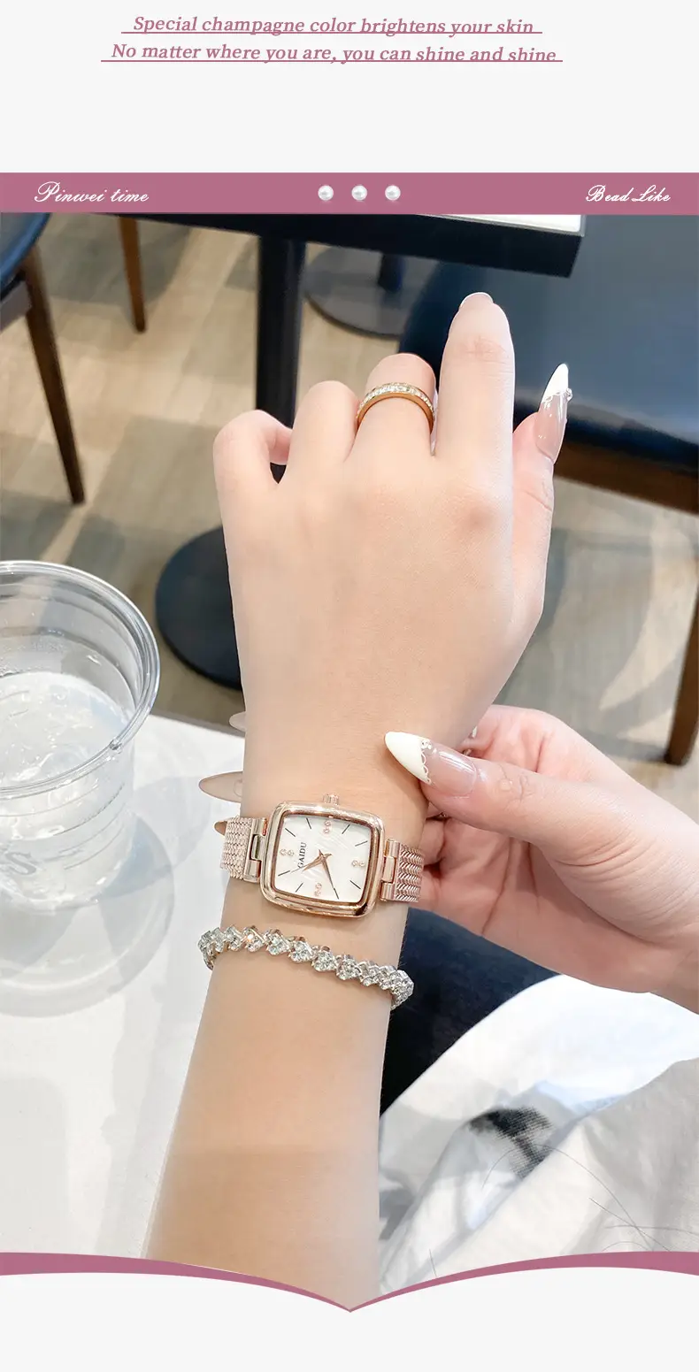 Women Square Dial Quartz Watch with Mesh Band — feature 19