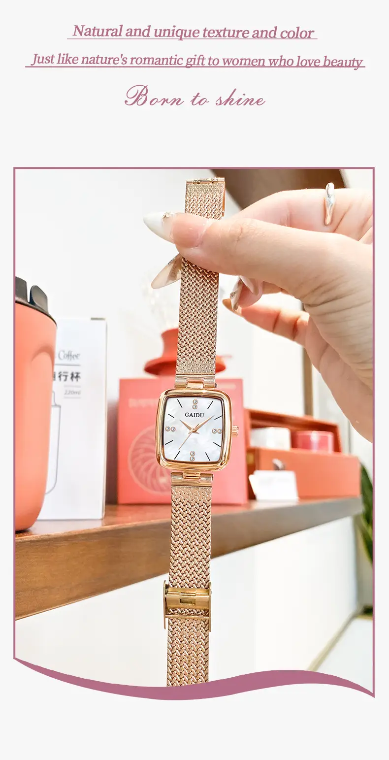 Women Square Dial Quartz Watch with Mesh Band — feature 20
