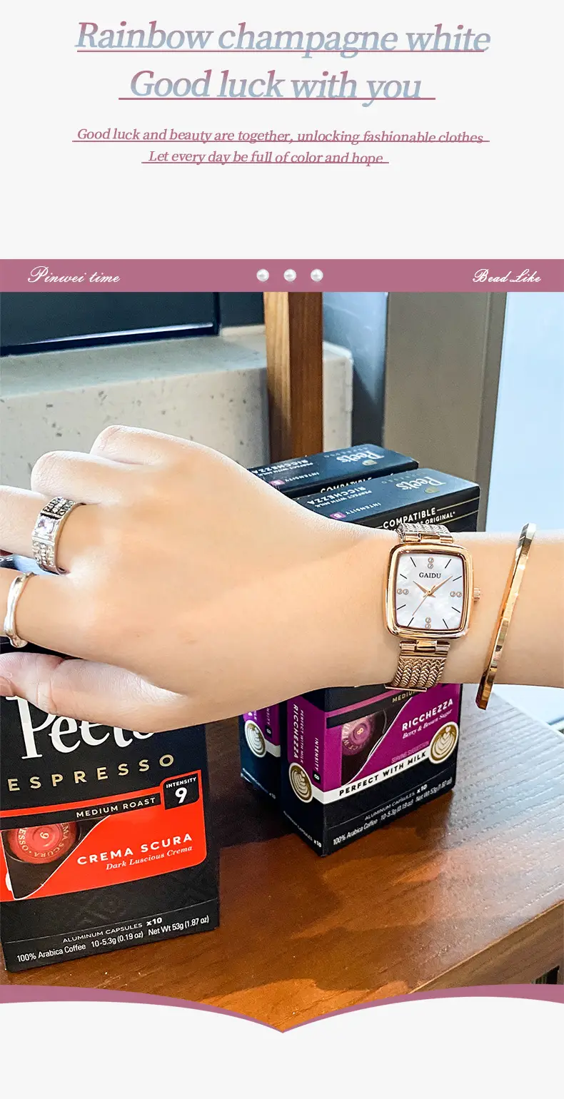 Women Square Dial Quartz Watch with Mesh Band — feature 21