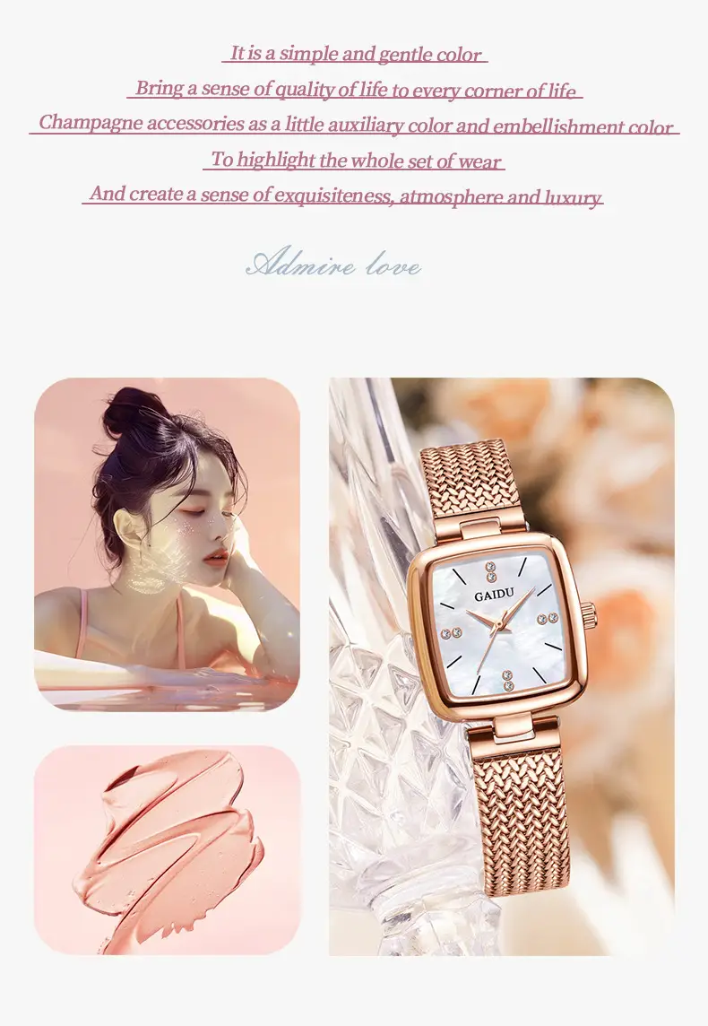 Women Square Dial Quartz Watch with Mesh Band — feature 22