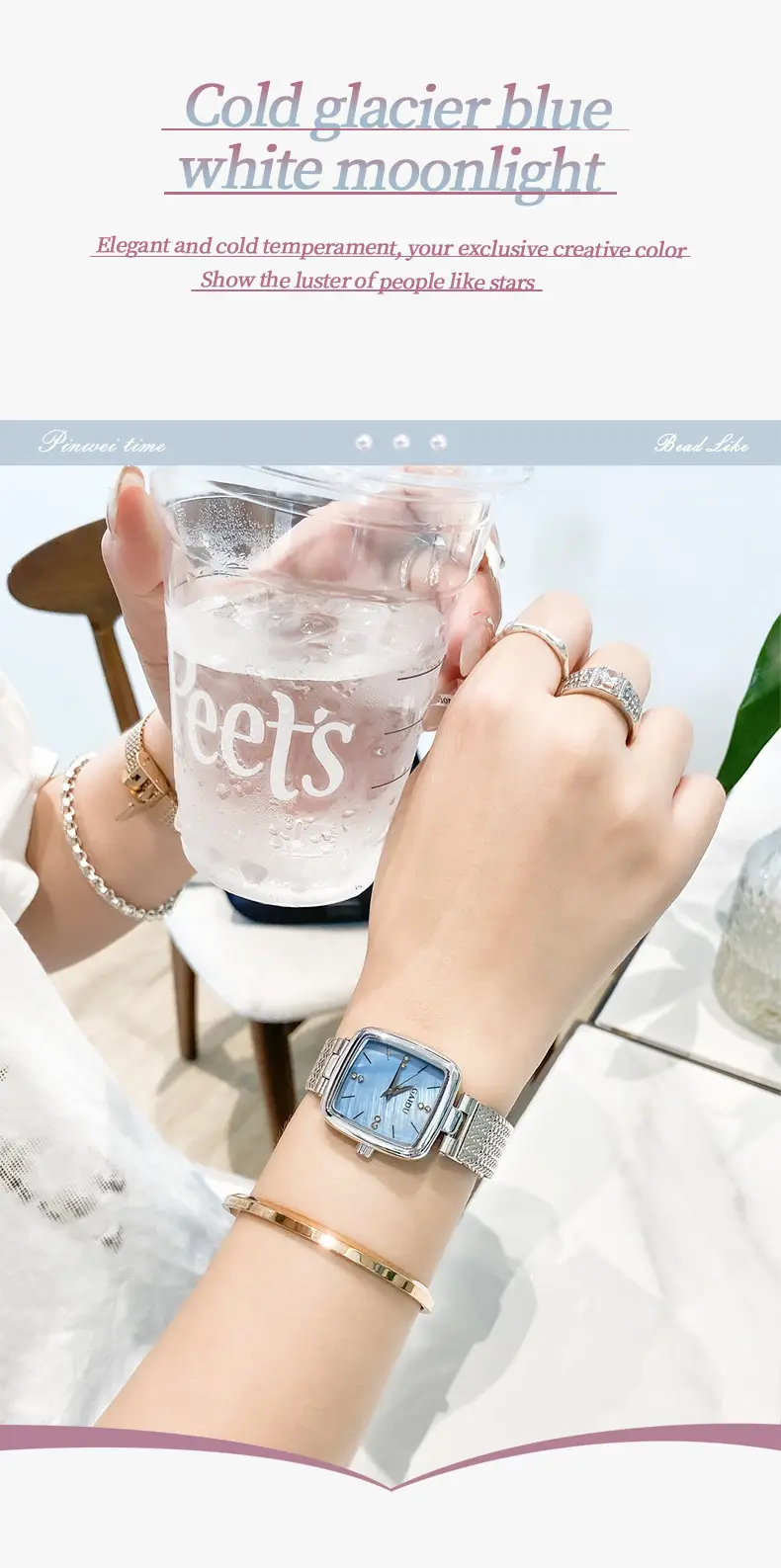 Women Square Dial Quartz Watch with Mesh Band — feature 23