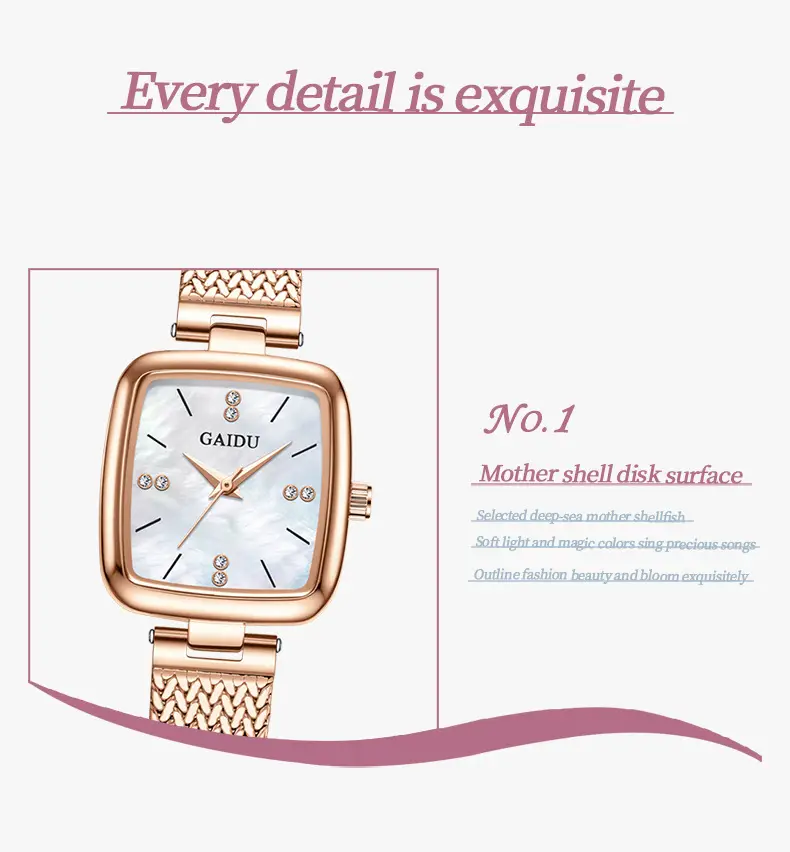 Women Square Dial Quartz Watch with Mesh Band — feature 28