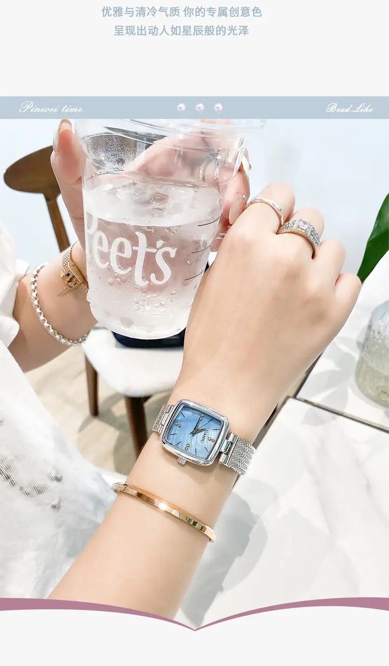 Women Square Dial Quartz Watch with Mesh Band — feature 9