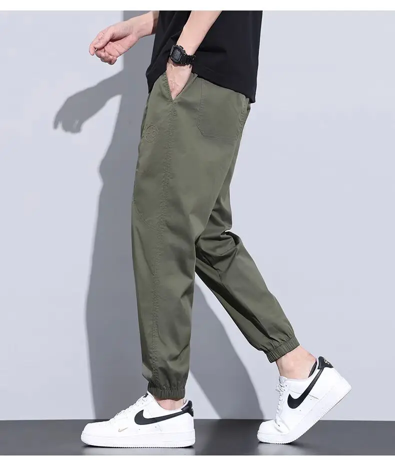 Men's Slim Fit Olive Green Sweatpants with White Sneakers — feature 11