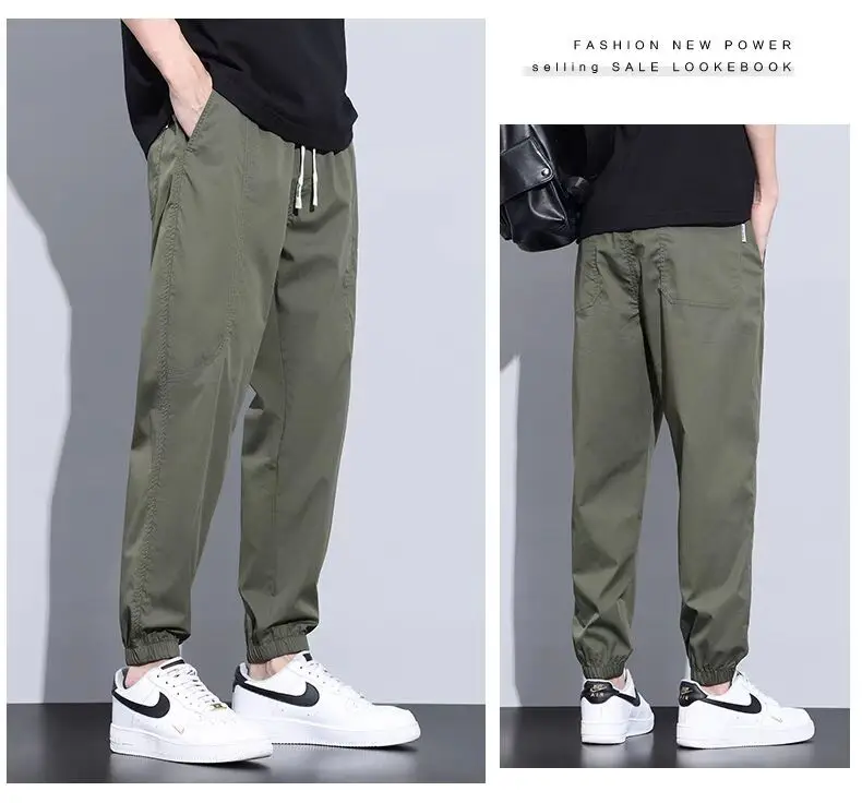 Men's Slim Fit Olive Green Sweatpants with White Sneakers — feature 13