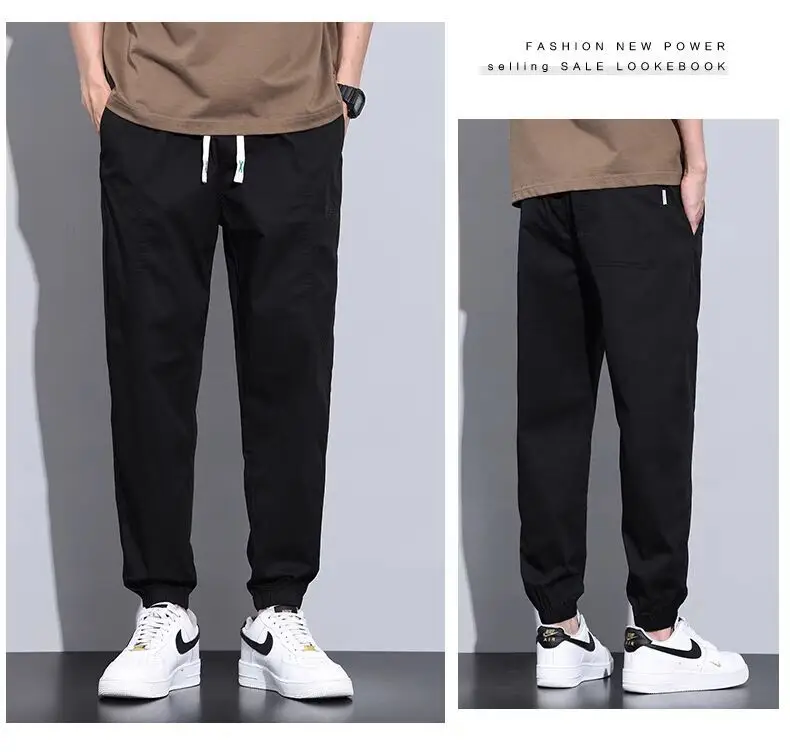 Men's Slim Fit Olive Green Sweatpants with White Sneakers — feature 17