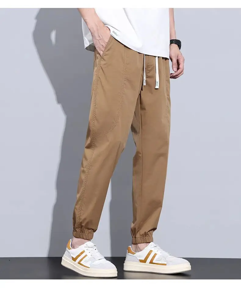 Men's Slim Fit Olive Green Sweatpants with White Sneakers — feature 22