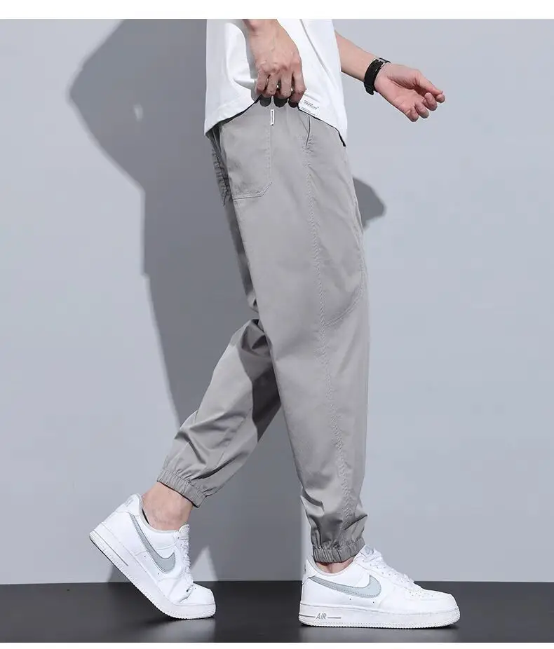 Men's Slim Fit Olive Green Sweatpants with White Sneakers — feature 7