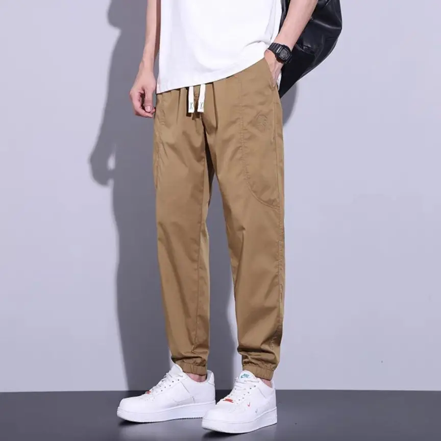 Men's Slim Fit Olive Green Sweatpants with White Sneakers - Image 4