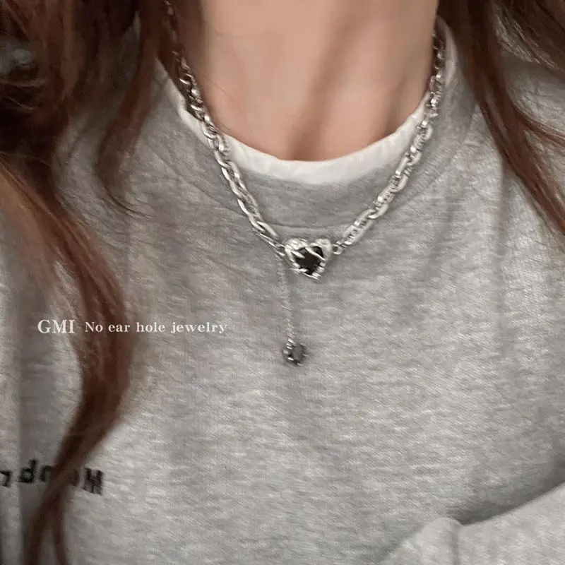 Love Zircon Necklace Women Silver Heart Collar Chain - Image 3