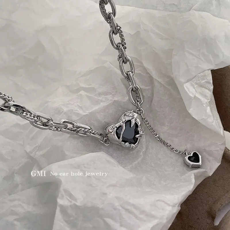 Love Zircon Necklace Women Silver Heart Collar Chain - Image 4