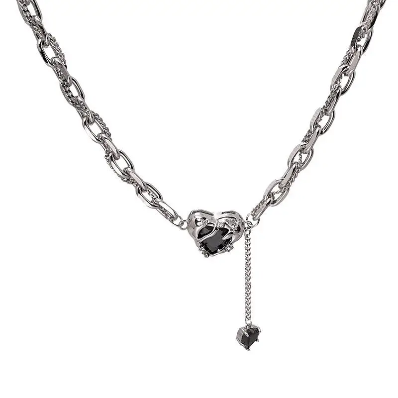 Love Zircon Necklace Women Silver Heart Collar Chain - Image 5