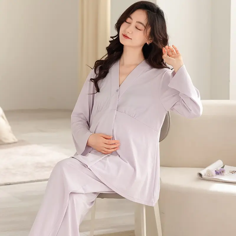 2025 New Summer Confinement Clothes with Breast Pads, Cotton Thin Maternity Nursing Home Clothes, Pajamas for Women, Spring, Summer and Autumn