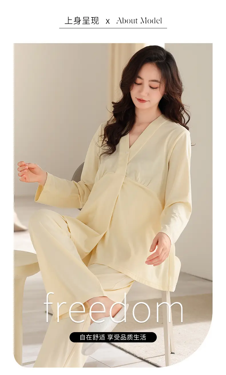 2025 New Summer Confinement Clothes with Breast Pads, Cotton Thin Maternity Nursing Home Clothes, Pajamas for Women, Spring, Summer and Autumn — feature 10