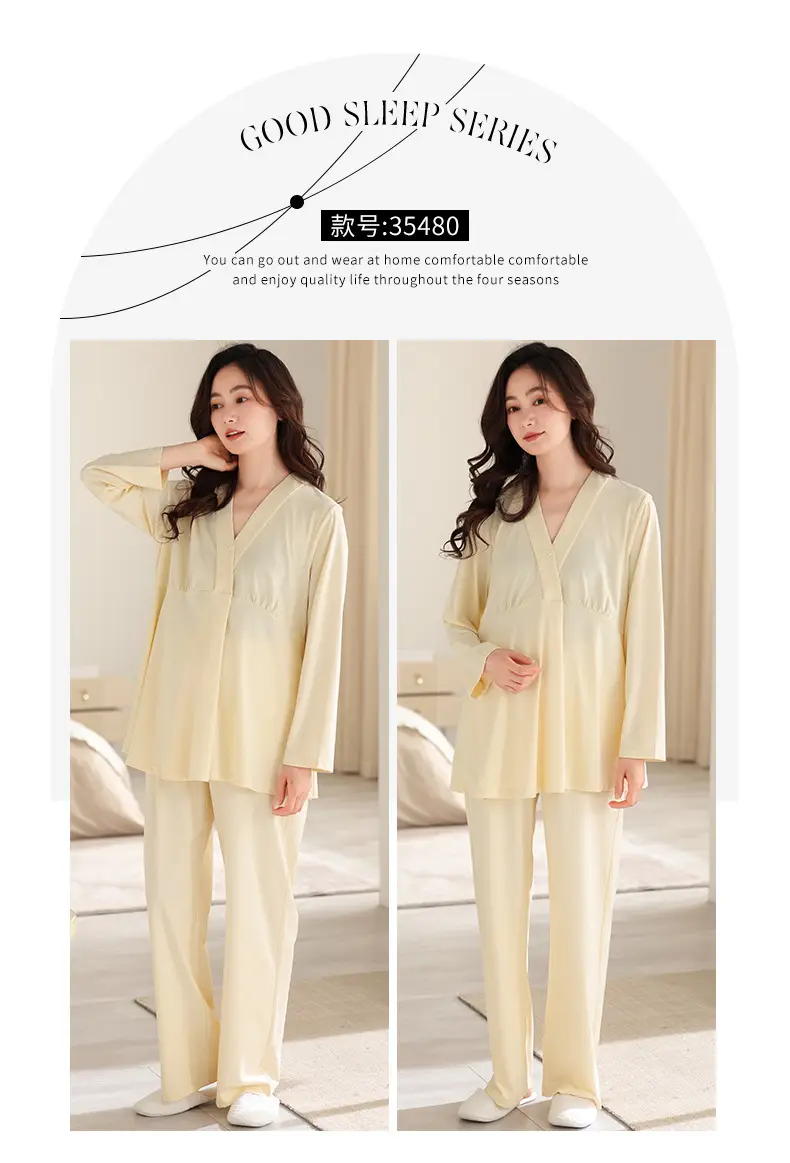 2025 New Summer Confinement Clothes with Breast Pads, Cotton Thin Maternity Nursing Home Clothes, Pajamas for Women, Spring, Summer and Autumn — feature 11