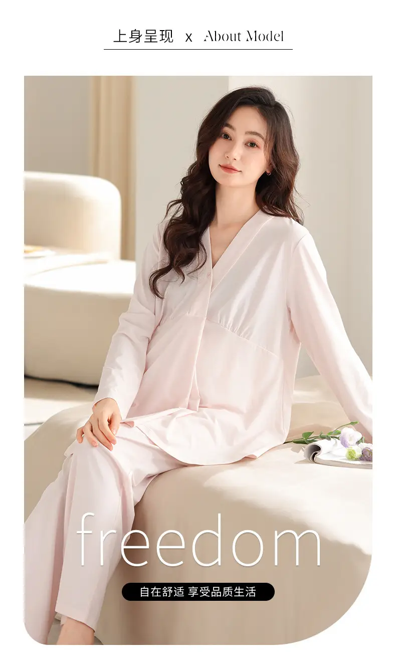 2025 New Summer Confinement Clothes with Breast Pads, Cotton Thin Maternity Nursing Home Clothes, Pajamas for Women, Spring, Summer and Autumn — feature 14