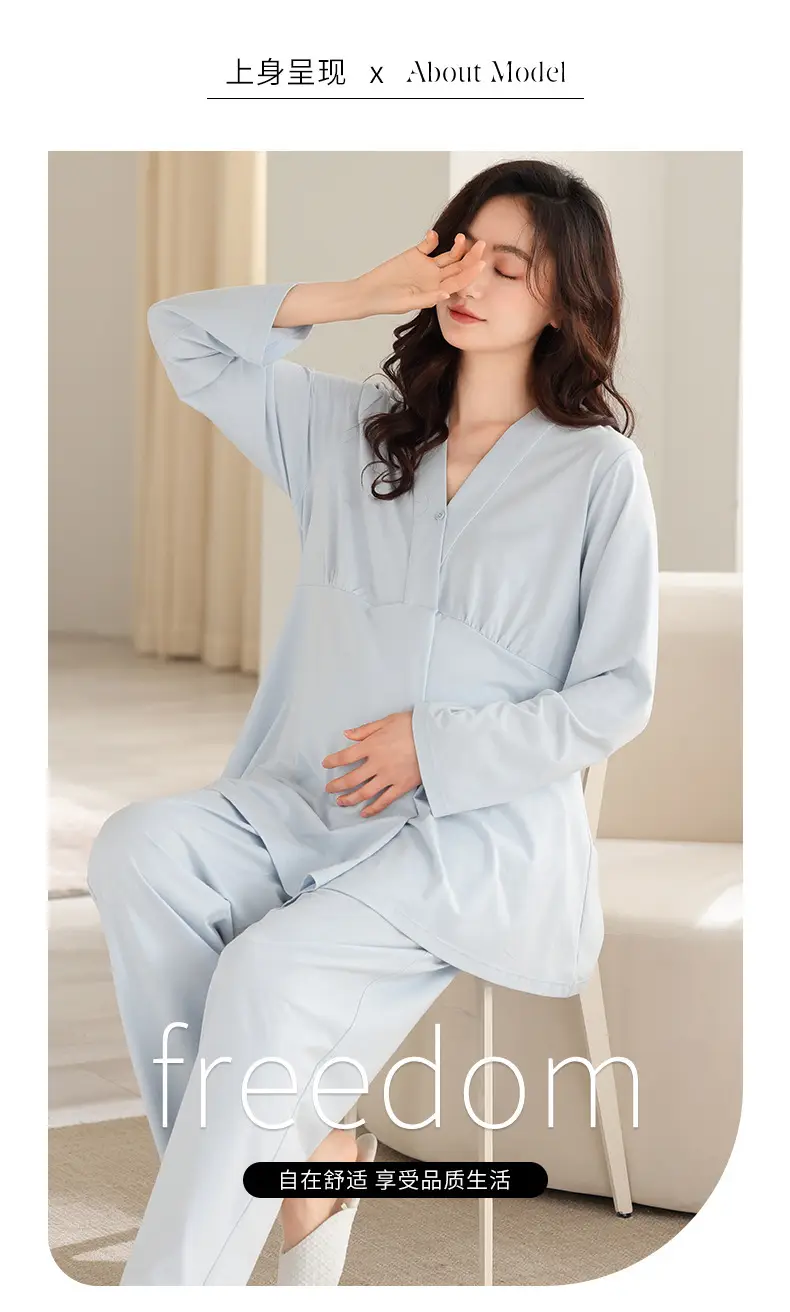 2025 New Summer Confinement Clothes with Breast Pads, Cotton Thin Maternity Nursing Home Clothes, Pajamas for Women, Spring, Summer and Autumn — feature 2