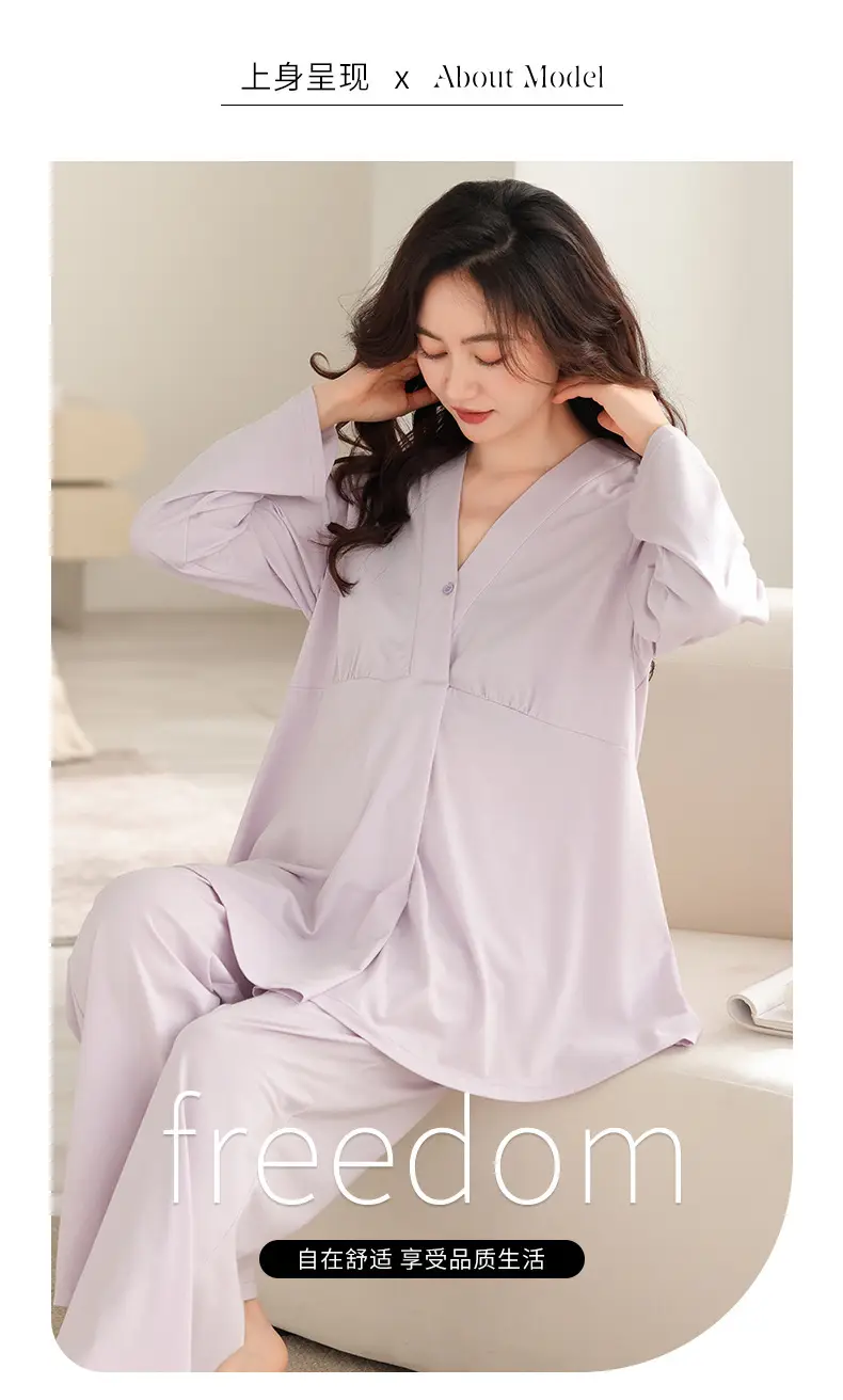 2025 New Summer Confinement Clothes with Breast Pads, Cotton Thin Maternity Nursing Home Clothes, Pajamas for Women, Spring, Summer and Autumn — feature 6