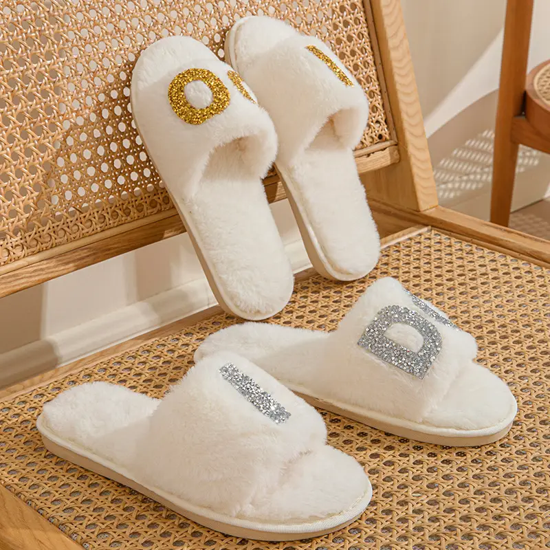 Plush slippers women IDO pearl wedding bachelor party fluffy slippers cross-border bridal cross-cotton slippers explosions — feature 17