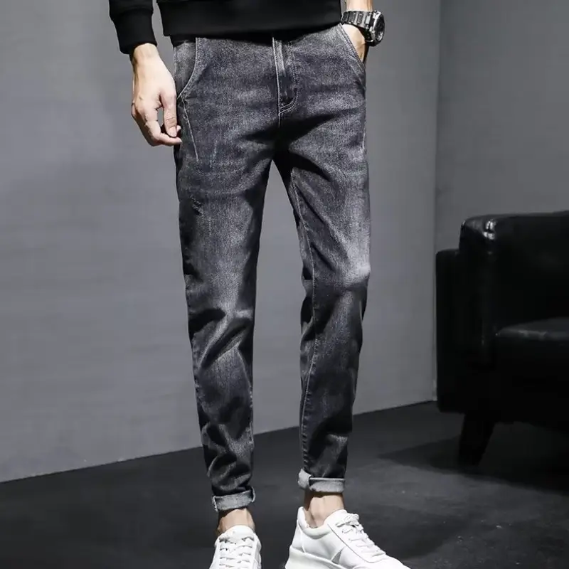 Men's Grey Tie-Legged Jeans Slim Fit 2023 - Image 5