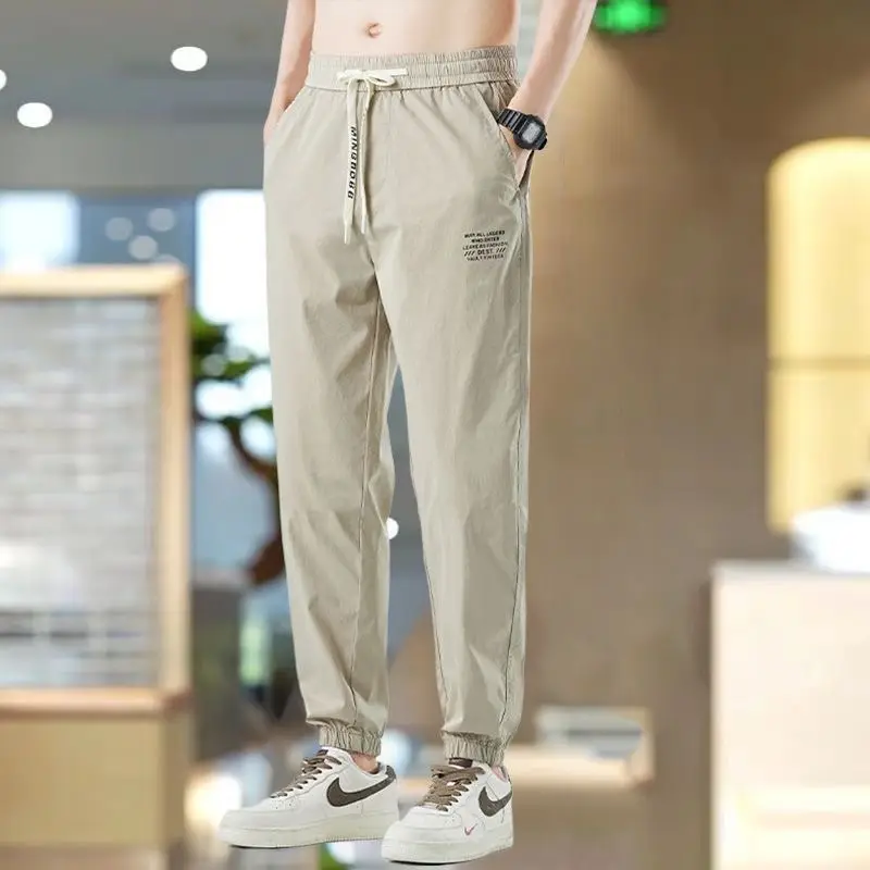 Men Black Casual Cropped Jogger Pants Summer Thin - Image 5
