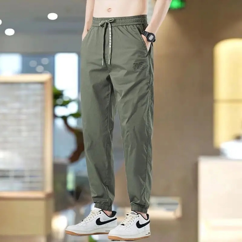 Men Black Casual Cropped Jogger Pants Summer Thin - Image 7